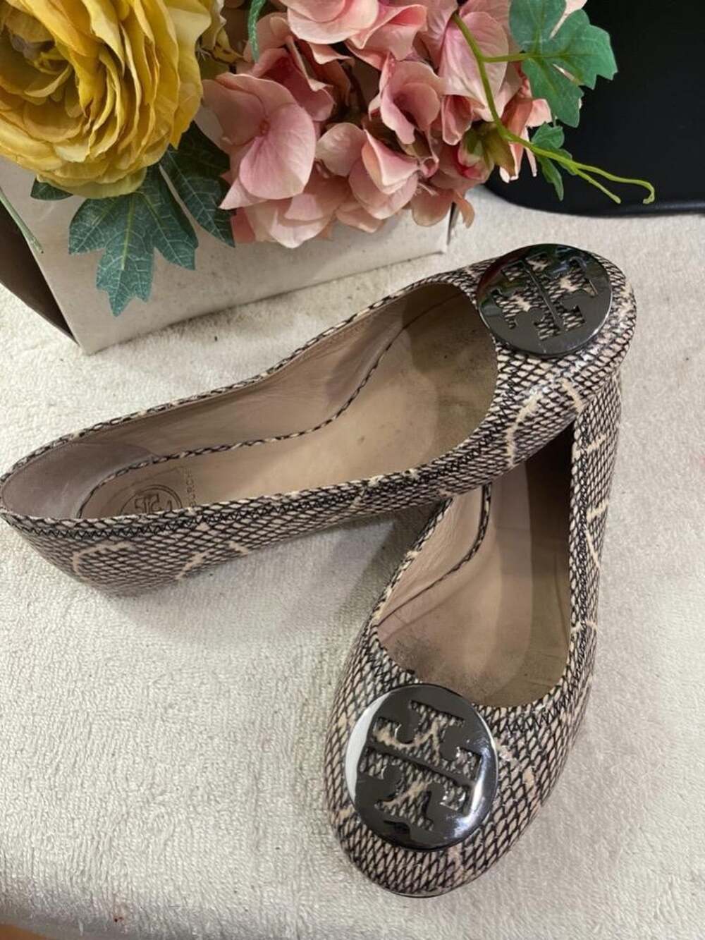 Tory Burch PYTHON Reva Flats Size 7.5M (30000